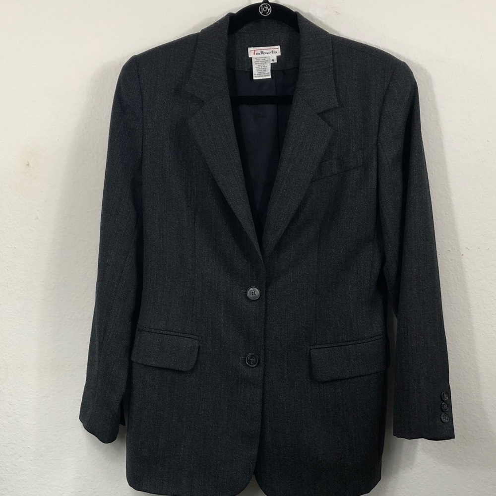 USA Made Talbots Classic Charcoal Gray Worsted Wool Classic Blazer Size 4